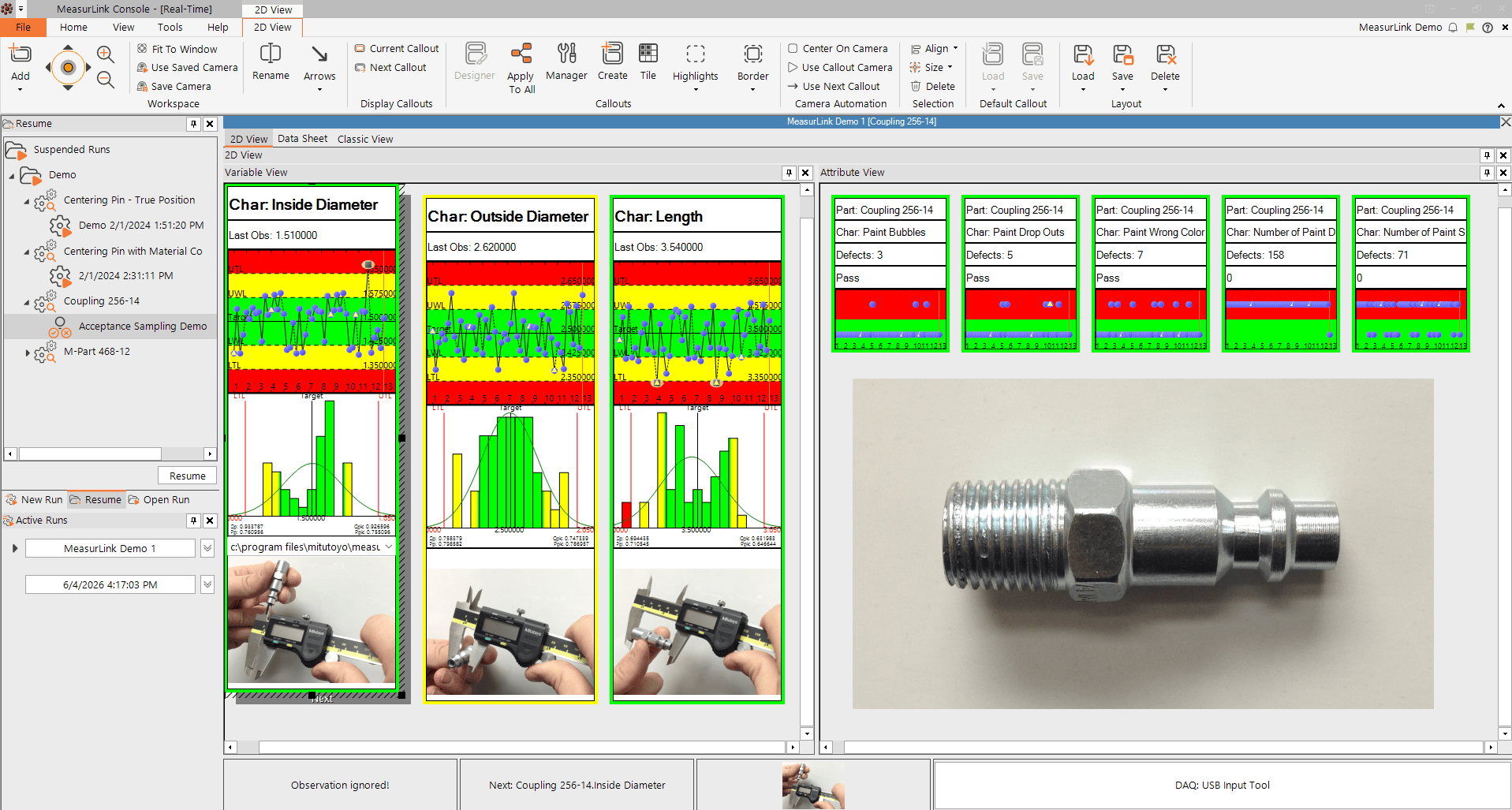 MeasurLink's 2D View displays a wealth of statistical and sequencing information, simplifying the operators' understanding of each process.